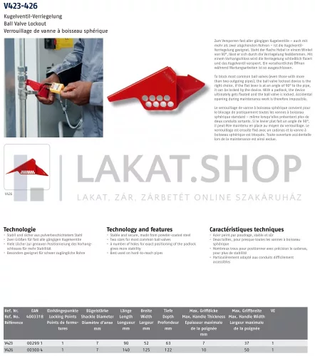 ABUS V423 LOTO munkavédelmi golyóscsap kizáró