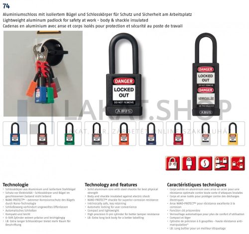 ABUS 74LB/40 LOTO hosszúkengyelű munkavédelmi kizáró lakat - Piros - 349706