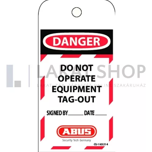 ABUS T150 LOTO munkavédelmi Tagout (kitáblázó) biléta, széles kivitel - Angol nyelvű