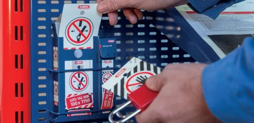 ABUS T150 LOTO munkavédelmi Tagout (kitáblázó) biléta, széles kivitel - Angol nyelvű