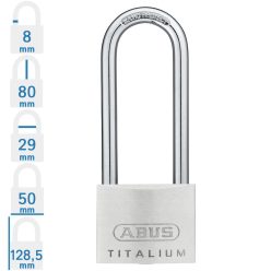   ABUS 64TI/50HB80 KA6514 hosszúkengyelű egységkulcsos lakat tetszőleges darabszámban