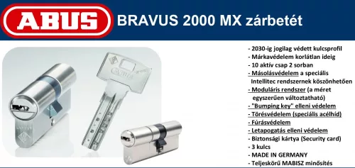 Abus Bravus 2000 MX KA egyforma kulcsos (azonos zárlatú) zárbetét 30/65